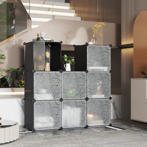 C&AHOME Cube Storage Organizer with Doors - 9-Cube Shelves, DIY Plastic Modular Bookshelf, 36.6”L x 12.4”W x 36.6”H,