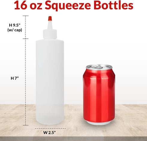 16 oz. 10 Pack 16 Reli. Plastic Squeeze Bottles, | | Condiment Squeeze Bottles for Sauces | Clear w/Red Tip Cap | Ounce