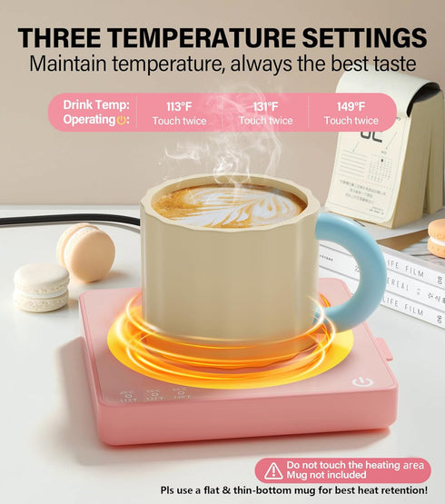 15W 3-Temp Mug Warmer for Desk with Wireless Charger - Aesthetic Desktop Accessory Tech Gifts for Women, Coffee Cup