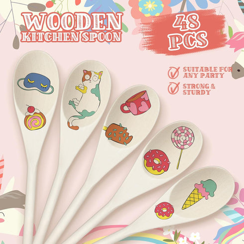 Nosiny 48 Pcs Wooden Spoons Set, 8, 10, 12 Inch Oval Cooking Spoons for Kitchen Cooking and Baking