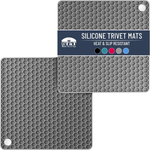BTaT Silicone Trivet Mats, 2 Pack Gray Silicone Hot Pads for Kitchen, Trivets for Hot Pots and Pans