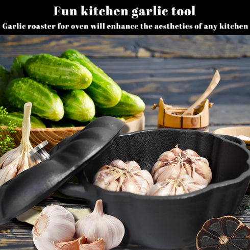 Cast Iron Garlic Roaster for Kitchen Grill Oven, Indoor or Outdoor BBQ Grill Garlic Tools, Garlic Baker