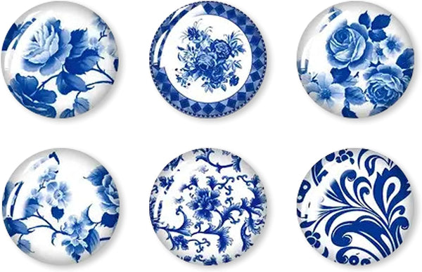 Jolitee Blue and White Chinoiserie Glass Magnets, Strong Decorative Kitchen Refrigerator Magnets, Cute Fridge Magnet