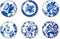 Jolitee Blue and White Chinoiserie Glass Magnets, Strong Decorative Kitchen Refrigerator Magnets, Cute Fridge Magnet