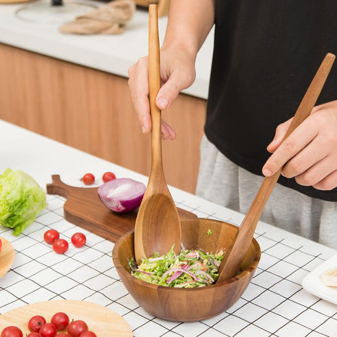 2PCS Acacia Wooden Spoons for Cooking, 14 Inch Smooth Finish Cooking Spoons, Comfortable Grip Wood Utensils