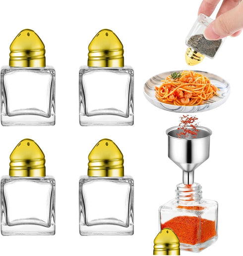 Set of 5 Mini Salt and Pepper Shakers, 0.5 oz Glass Cube Mini Spice Shaker with Funnel for Wedding, Party, Home, Kitchen