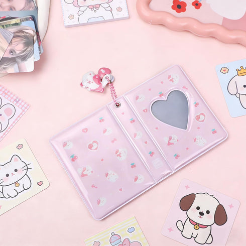 KIGOTWIN 3 Inch Album Album, 40 Photocard Mini Photo Love Heart Hollow Photocard Id Holder Pockets With Pendant (Light