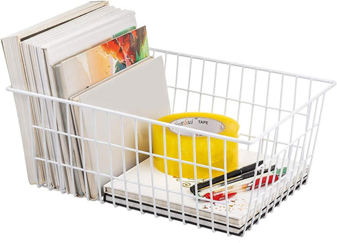 Set of 4 Redrubbit Wire Storage Baskets, Large Farmhouse Metal Freezer Organizer Bins with Handles for Kitchen