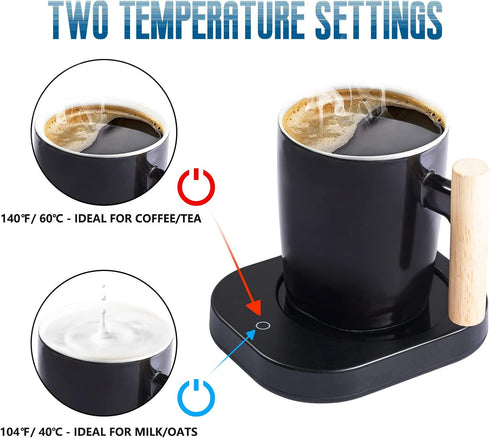 HOWAY 14oz Coffee Mug Warmer Set with Lid, Self Heating Temperature Control