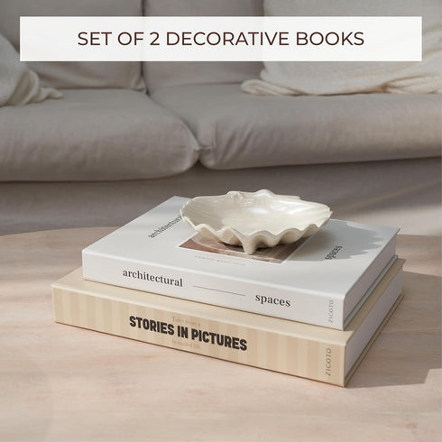 Set 2 Beautiful Decorative Books - of Boxes Enhance Your Coffee Table, Bookshelf or Mantel Decor - Aesthetic Fake/Faux