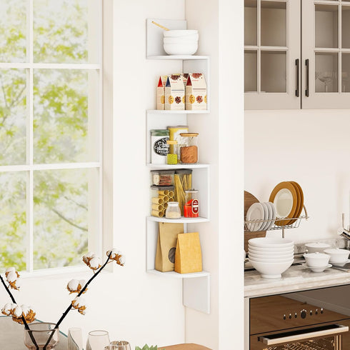 5-Tier (1, Tangkula Corner Shelf Wall Mount, Farmhouse Floating Corner Bookshelf, Industrial Modern Display Shelf