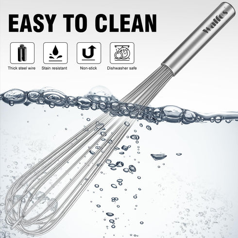 Walfos Whisk, 17in Large Heavy Duty Stainless Steel Wire Whisk for Beating Eggs, Blending Sauces, Mixing Batter