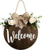MayAvenue Welcome Wreaths Decor Sign, Round Wood Hanging Sign with Ribbon Bow and Green Leaves for Front Door