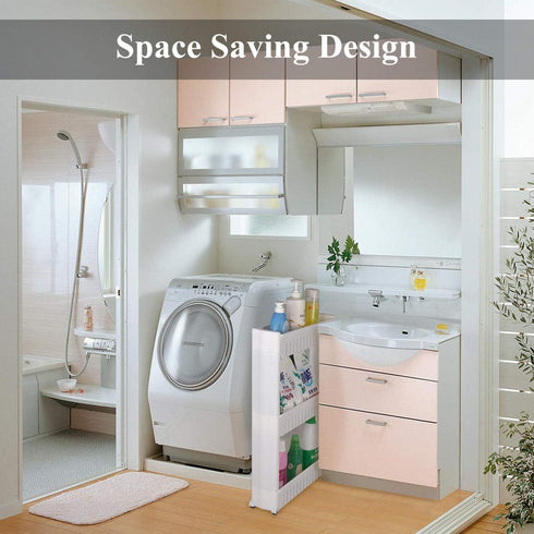 Mobile Shelving Unit Organizer for Laundry Room with 3 Large Storage Baskets, Slim Slide Out Pantry Rack for Narrow