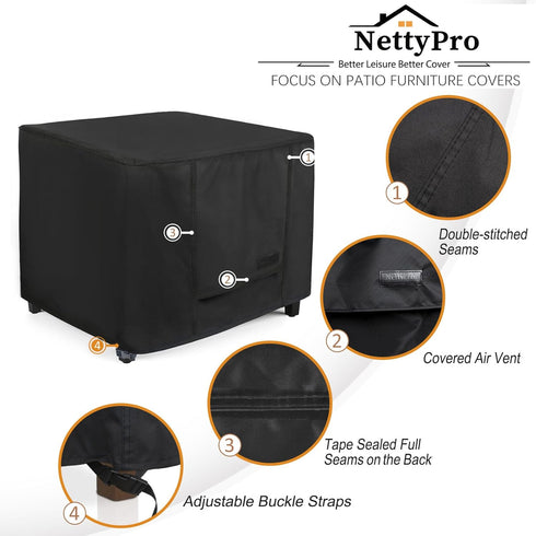 28L 28W 20H inch, NettyPro Outdoor Patio Ottoman Cover, Waterproof Square Side Table Cover, x x Black
