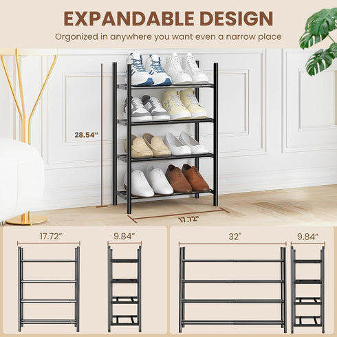 4-Tier Closet Closet AceMining Expandable Shoe Rack, Adjustable Shoe Rack Shoe Organizer Shoe Shelf, Free Standing Shoe