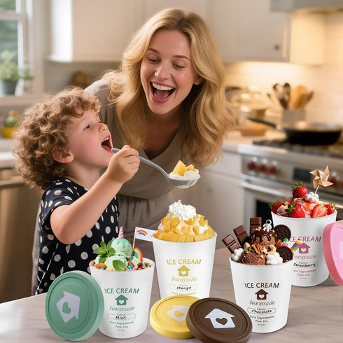 4 Pack 1 Frozen Set cyrico Ice Cream Containers with Silicone Lids for Homemade Ice Cream, Quart Each Reusable Sorbet