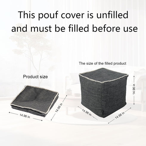 18 18 Inch Louis Donn x Unstuffed Storage Pouf Ottoman Cover, Square Cotton Linen Footstool Cover, DIY Bean Bag