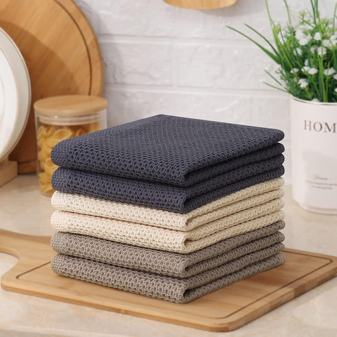 Kitinjoy 100% Cotton Kitchen Dish Cloths, 6 Pack Waffle Weave Ultra Soft Absorbent Towels, 12 x 12 Inches