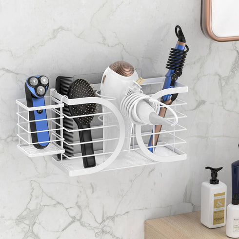 Hair Dryer Holder 3in1 Organizer, Wall Mounted, Height-adjustable Curling Iron Holder for Bathroom Cabinet