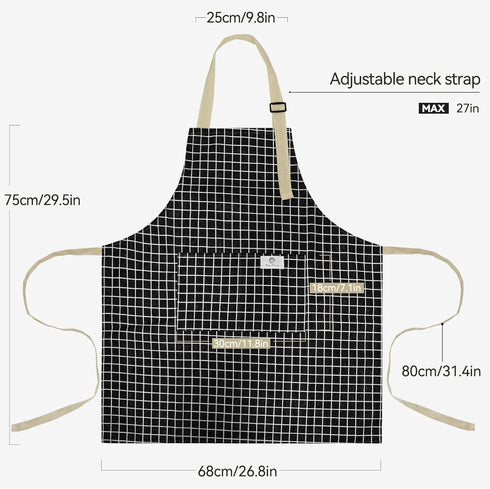 NLUS 2 Pack Kitchen Cooking Aprons, Adjustable Bib Waterproof Chef Apron with 2 Pockets (Grey Stripe/Black Plaid)
