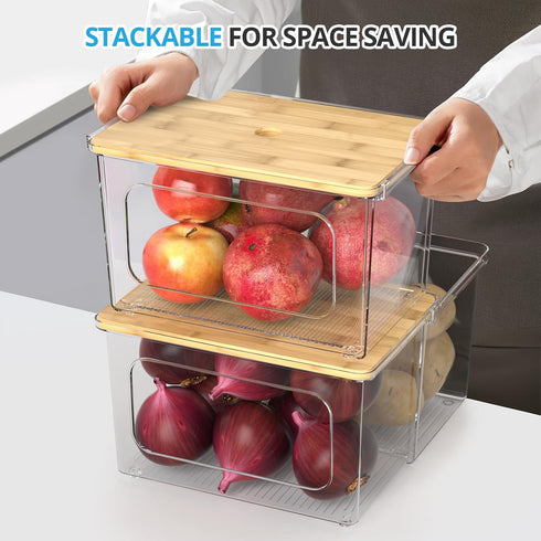 Trash Bag Dispenser Roll Holder - Clear Garbage Bag Holder Dispenser with Bamboo Lid and Sliding Drawer Box, Trash Bag