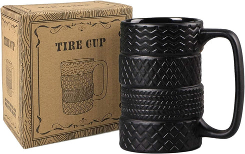 VanEnjoy 3D Black Tyre Shaped Frosted Ceramic Mug, Unique Gifts for Car Fans, 14 oz (400ml)