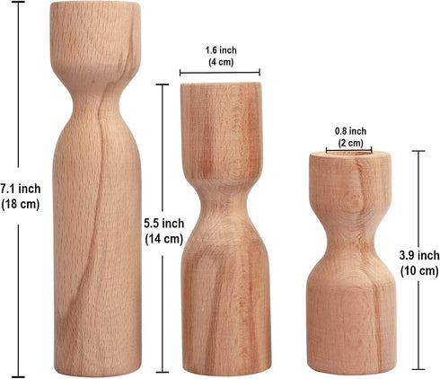 DUHALINE Set 3,Rustic Wooden Candle Pillar Holder of Farmhouse Candle Holder,Handmade Candlestick Holder, Wood Candle