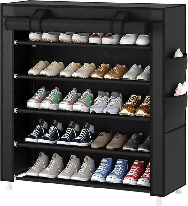 Laiensia 5-Tier Vertical Shoe Rack Organizer, Space Saving Shoe Storage Organizer, Non-Woven