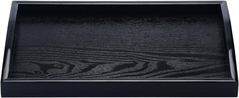 Rectangle Wooden Serving Tray - Breakfast Tray with Handles, Black, 14 by 9-Inch