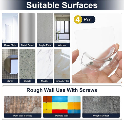 Shower Curtain Rod Holder, Easy Installation No Drilling Required, Transparent Wall Mount Rod Retainer (4 Pieces)