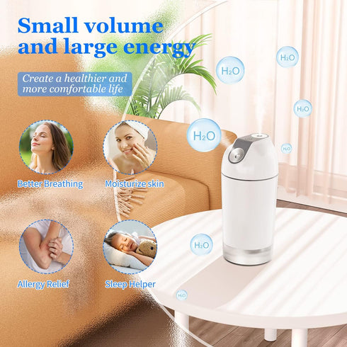 480ml 4 2600mAh) Mini Humidifier-Battery Operated Cordless Portable Small Humidifier USB Rechargeable Personal Desktop