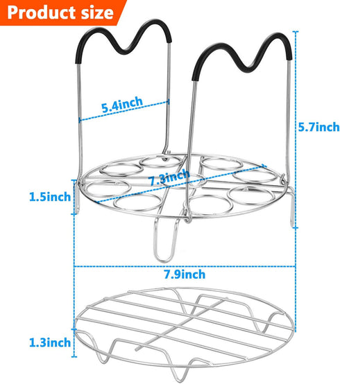 Steamer Cooling Rack Trivet Accessory Set - 9-holes Egg Steamer Cooking Rack with Heat Resistant Silicon Handles