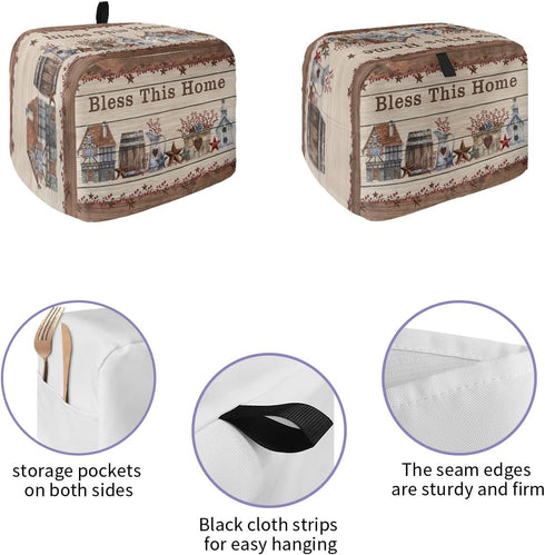 Country Star Toaster Cover 2 Slice, Small Kitchen Appliance Covers, Farmhouse Beige Brown Wood Rustic Barn Toaster Oven Cover with Loop, Bread Machine Cover Polyester Dust Cover Protection