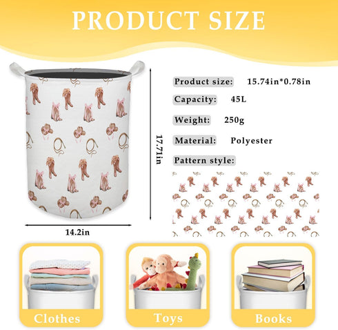 HKTZM Western Rodeo Bow Cowgirl Laundry Basket, Toybox for Girls Room, Western Laundry Basket Hamper Waterproof