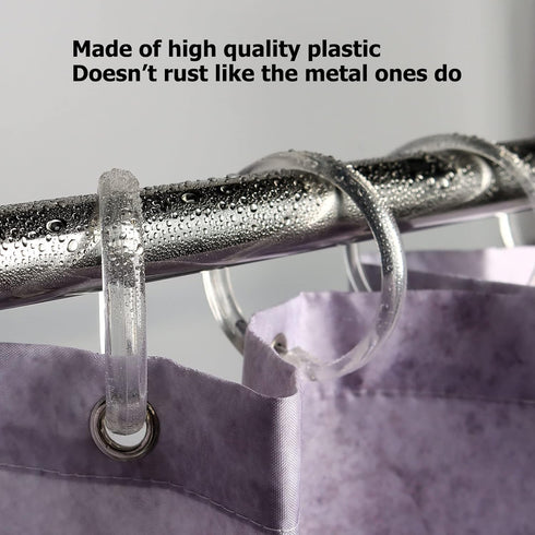 Qulable 12 Pack Shower Curtain Rings - Plastic O-Shaped Hooks Glide Easily on Bathroom Rod (Clear)