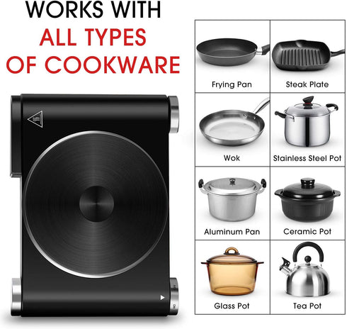 CUSIMAX Electric Hot Plate Burner for Cooking, Adjustable Temperature Control, Stainless Steel, Easy to Clean, Your