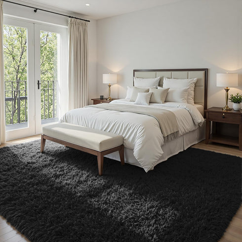 5x8 Area Rugs for Living Room: Soft Fluffy Shag Black Rugs for Bedroom, Non Slip Large Fuzzy Plush Rug Indoor Floor