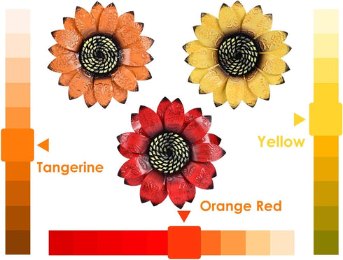 YEAHOME Sunflower Wall Decor - 9 inch Metal Flower Art Decorations, Set of 3 Handmade Hanging for Home, Indoor or