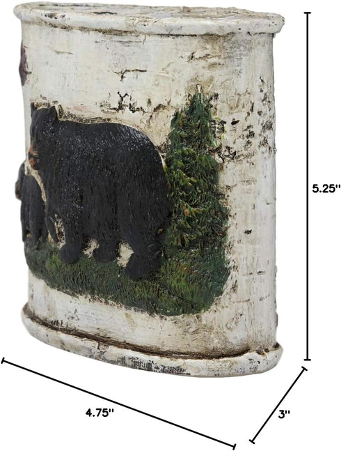 Ebros Wildlife Rustic Black Bear in Pine Trees Forest Bathroom Accent Resin Figurine with Birch Wood Finish