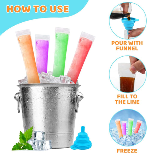 300 Disposable Ice Popsicle Mold Bags Comes With A Funnel, BPA Free Freezer Tubes, Healthy Snack Yogurt Stick Juice