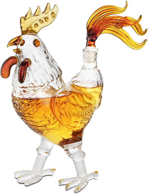 500ml Cock Chicken Decanter Whiskey and Wine Decanter - by The Wine Savant - Glass Rooster Decor Barware - Spirit