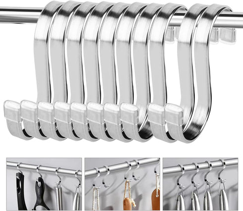 10 Pack Flat S Hooks - Heavy Duty 3inch Stainless Steel Hooks for Hanging Pots, Pans, Plants, Towels