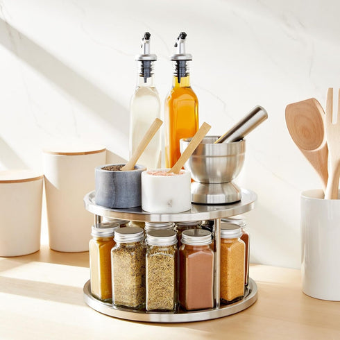 Juvale 2-Tier Stainless Steel Lazy Susan Spice Rack Organizer for Kitchen & Pantry Countertop (10.5 in)