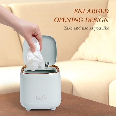 Mini Countertop Trash Can with 12 Rolls of Trash Bags, Tiny Desk Trash Can with Press Type Lid for Bathroom Vanity