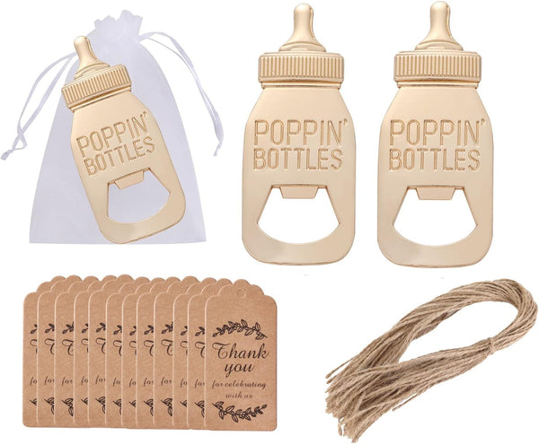 GengGeng 40 Pack Baby Bottle Opener, Zinc Alloy, Bear Pattern, Baby Shower