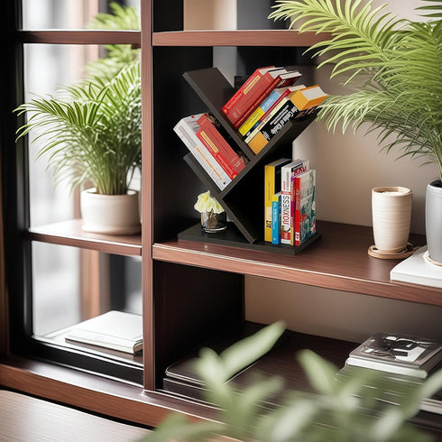 3-Tier Godferyxin Tree Bookshelf, Wood Small Bookshelf and Mini Bookcase for Office, Home or School Desk Book Shelf