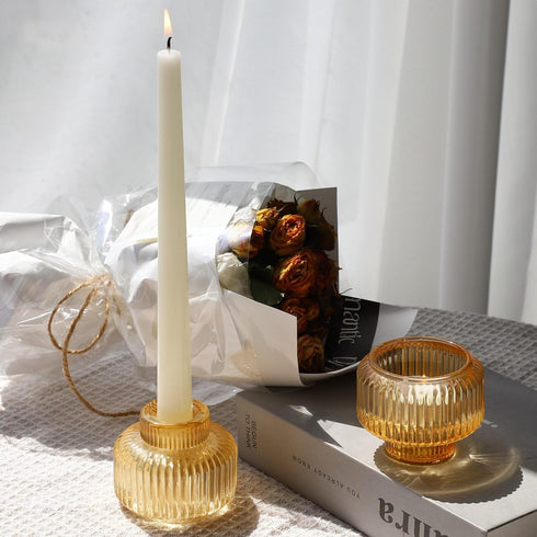 Set 4, Woho Gold Candlestick Holder of Tapered Candlestick Holders for Table Centerpiece, Glass Taper Candle Holders
