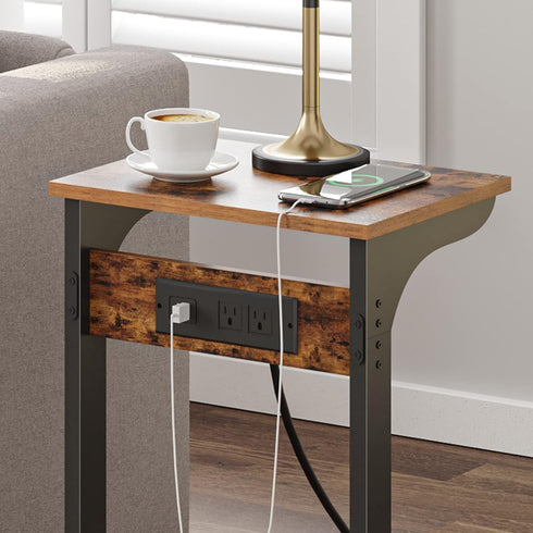 2 V1TB01BB044 TUTOTAK C Shaped End Table with Charging Station, Side Table, Couch Table for Small Spaces, Tv Tray Table