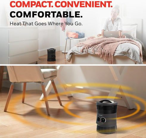 Honeywell HHF360V Portable Heater, Charcoal Grey, 360 Degree Surround Fan Forced, Adjustable Thermostat, 2 Heat Settings